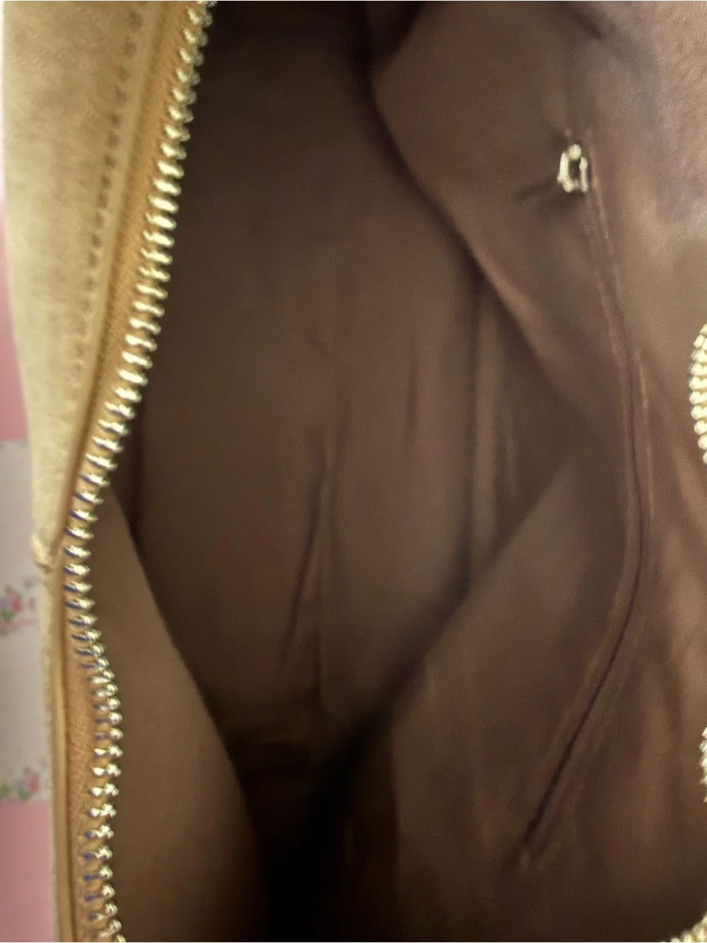 Suede Crescent Shoulder Bag in Beige